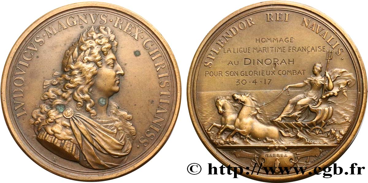 LOUIS XIV  THE SUN KING  Médaille, La marine florissante, Hommage au Dinorah AU