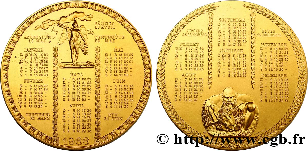 QUINTA REPUBLICA FRANCESA Médaille calendrier de l’année 1966 EBC