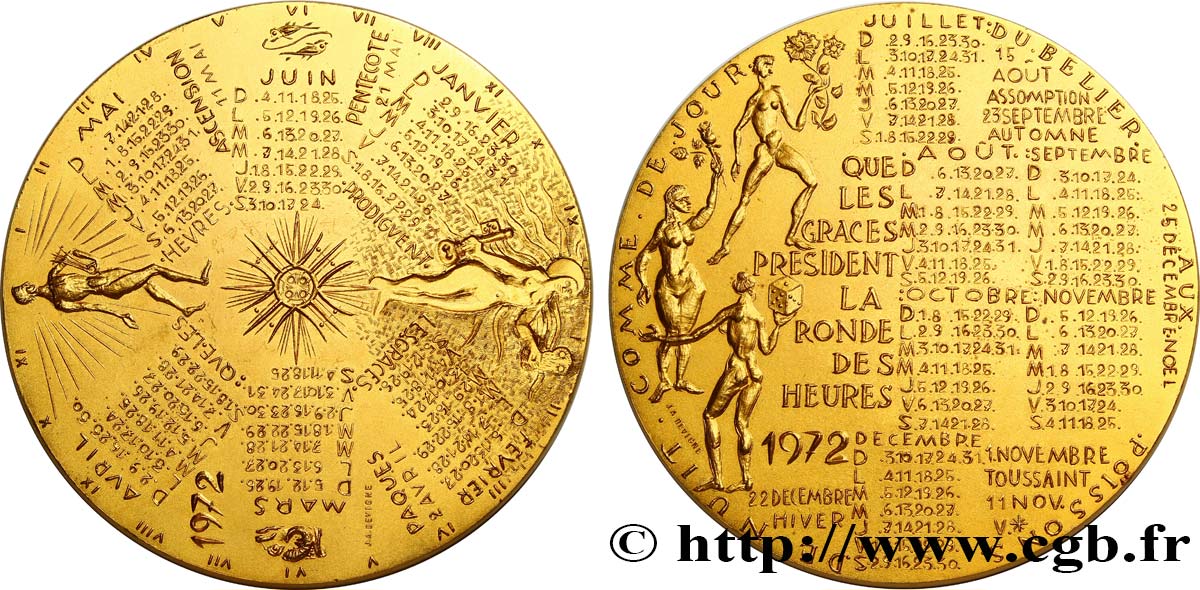 QUINTA REPUBLICA FRANCESA Médaille calendrier, Les Grâces EBC