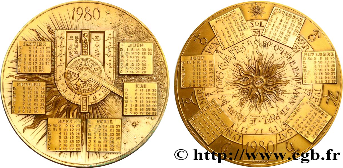 QUINTA REPUBBLICA FRANCESE Médaille calendrier, Cadran solaire horizontal q.SPL