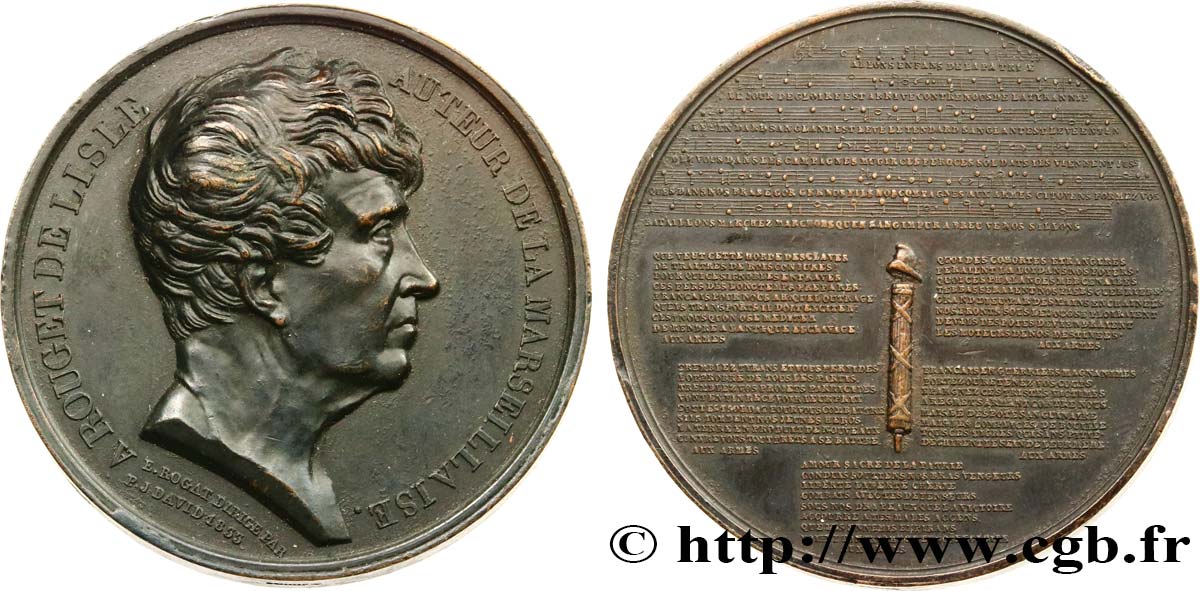 LITERATURE : WRITERS - POETS Médaille, Claude Joseph Rouget de Lisle, auteur de la Marseillaise BB