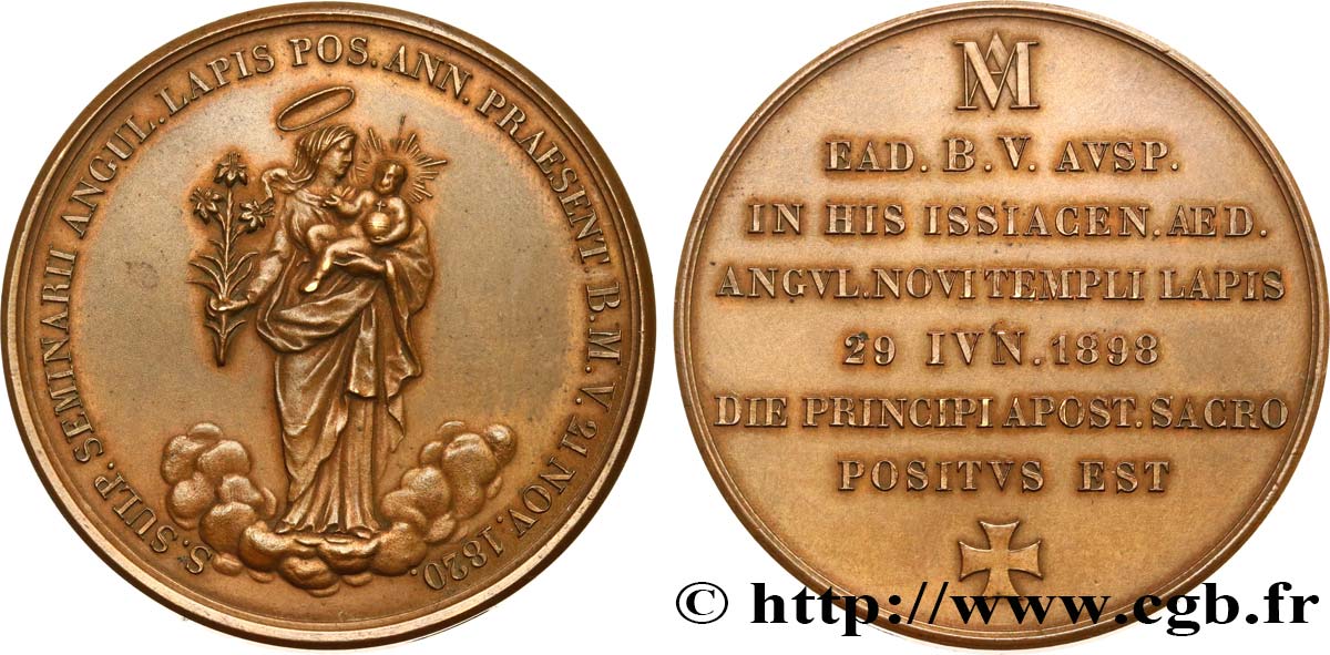 VATICAN ET ÉTATS PONTIFICAUX Médaille commémorative, Pose de la première pierre du séminaire de Saint-Sulpice TTB+