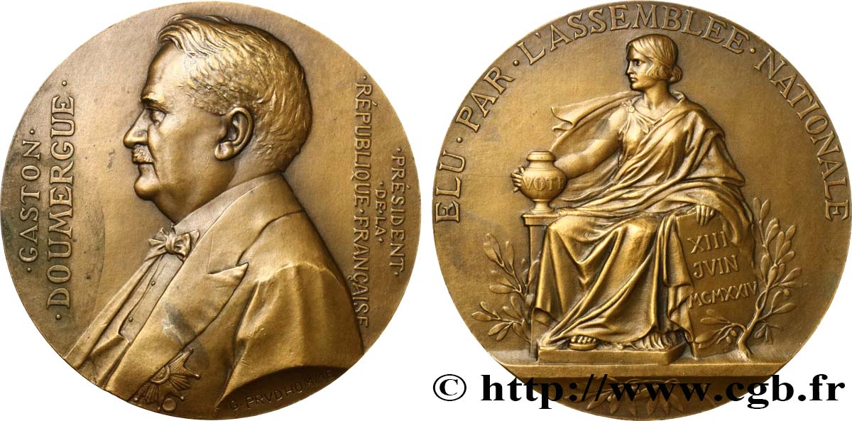 III REPUBLIC Médaille, Élection de Gaston Doumergue AU