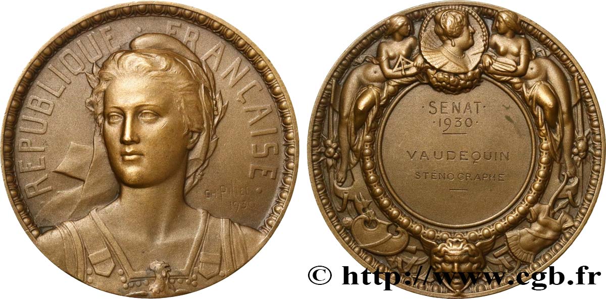 III REPUBLIC Médaille pour le sténographe Vaudequin AU