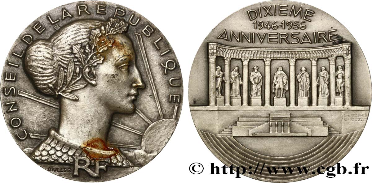 QUATRIÈME RÉPUBLIQUE Médaille, 10e anniversaire du Conseil de la République TTB+