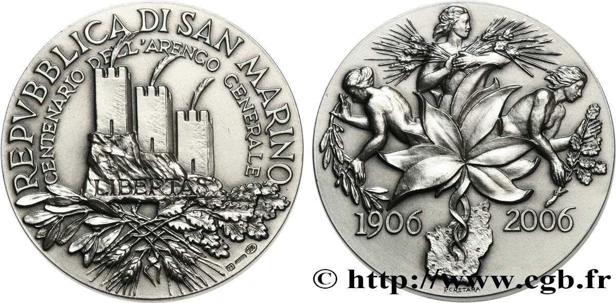 SAN MARINO Médaille, Arengo Generale 1906-2006 MS