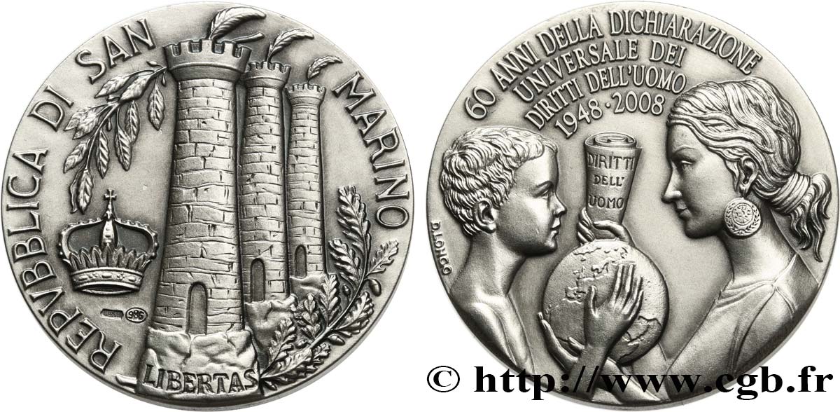 SAN MARINO Médaille, 60e Anniversaire de la déclaration universelle des droits de l’homme FDC