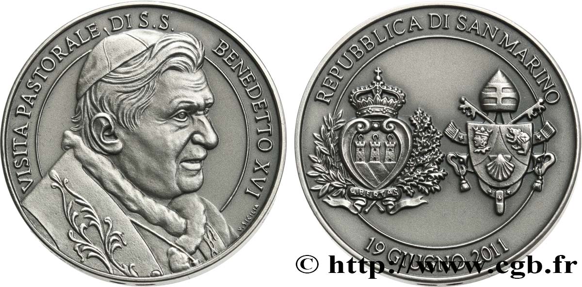 RÉPUBLIQUE DE SAINT- MARIN Médaille, Visite papale à Saint Marin du Saint Père Benoît XVI FDC
