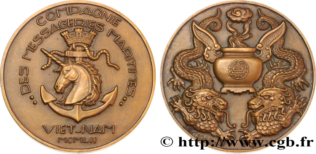 QUARTA REPUBBLICA FRANCESE Médaille, Compagnie des messageries maritimes, Viet-Nam q.SPL