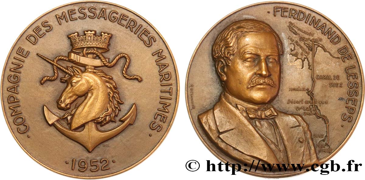 IV REPUBLIC Médaille, Compagnie des messageries maritimes, Ferdinand de Lesseps AU