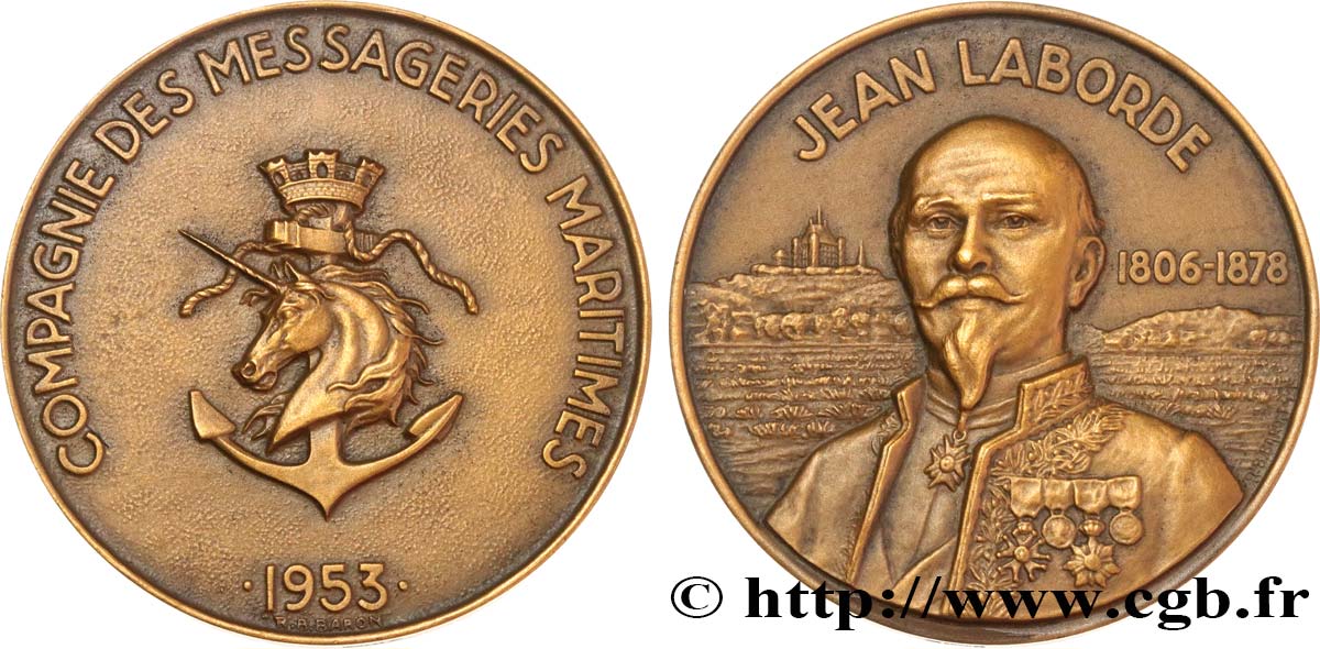 CUARTA REPUBLICA FRANCESA Médaille, Compagnie des messageries maritimes, Jean Laborde EBC