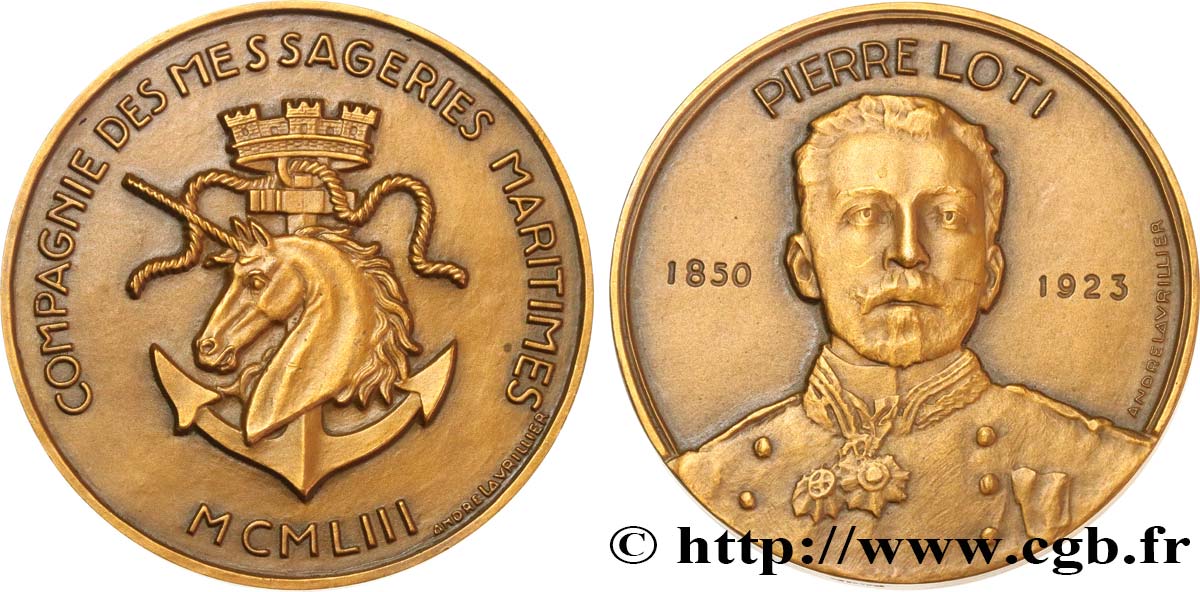 CUARTA REPUBLICA FRANCESA Médaille, Compagnie des messageries maritimes, Pierre Loti EBC