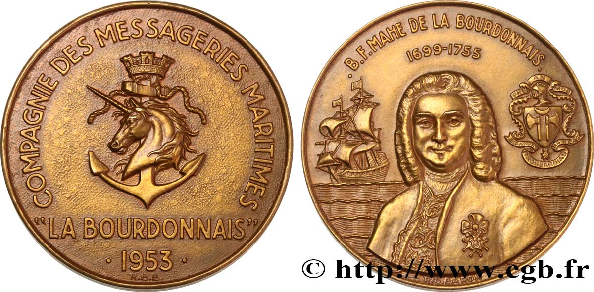 QUATRIÈME RÉPUBLIQUE Médaille, Compagnie des messageries maritimes, La Bourdonnais SUP