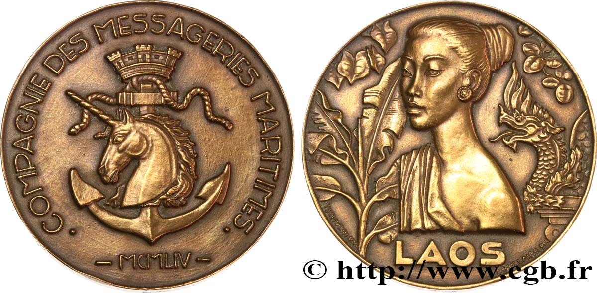 QUATRIÈME RÉPUBLIQUE Médaille, Compagnie des messageries maritimes, Laos SUP