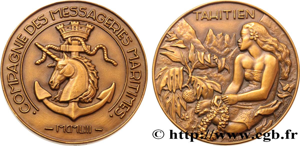 CUARTA REPUBLICA FRANCESA Médaille, Compagnie des messageries maritimes, Tahitien EBC
