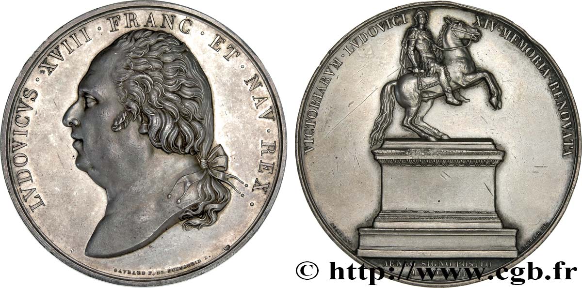 LUDWIG XVIII Médaille, Statue équestre de Louis XIV par Bosio, place des Victoires VZ