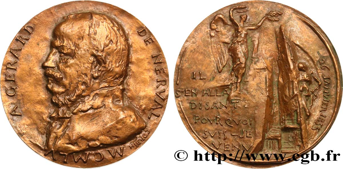 LITERATURE : WRITERS - POETS Médaille, Centenaire de la mort de Gérard de Nerval AU