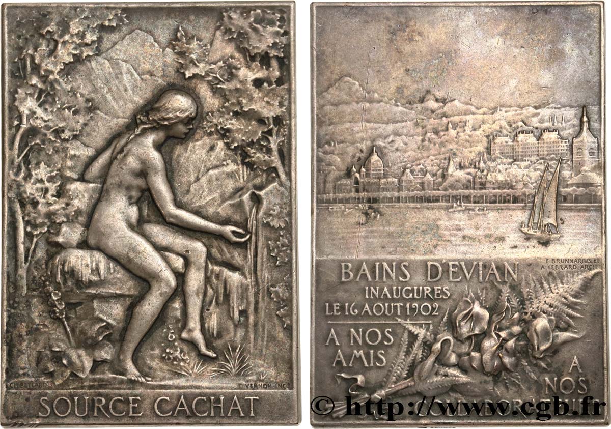 TROISIÈME RÉPUBLIQUE Médaille, Source Cachat - inauguration des bains TTB+