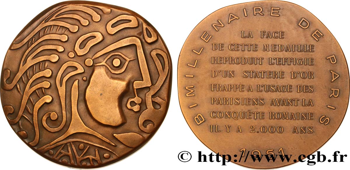 QUATRIÈME RÉPUBLIQUE Médaille, Statère d’or des Parisii, Bimillénaire de Paris TTB+