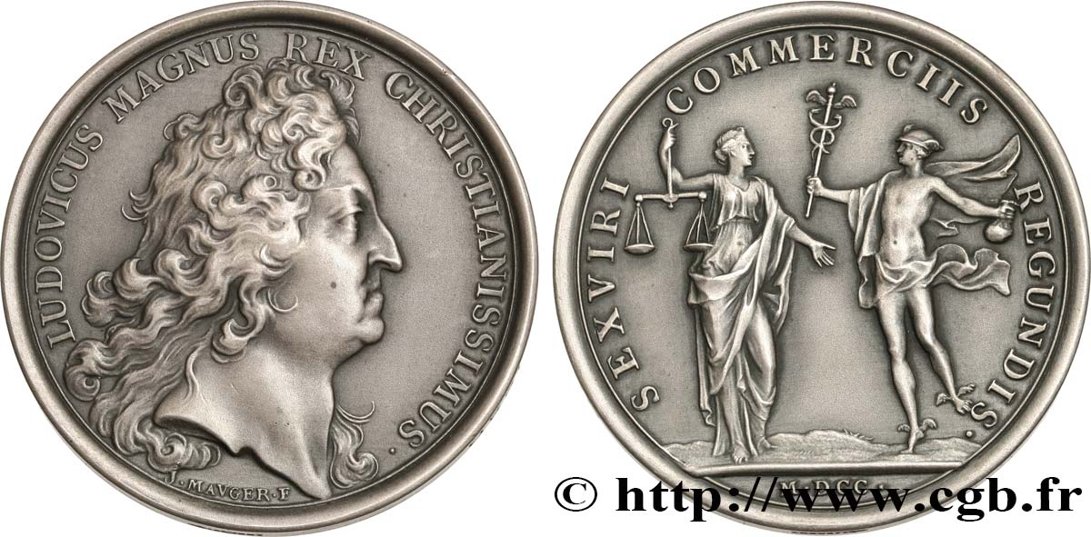 LOUIS XIV  THE SUN KING  Médaille, Chambre de commerce, refrappe AU