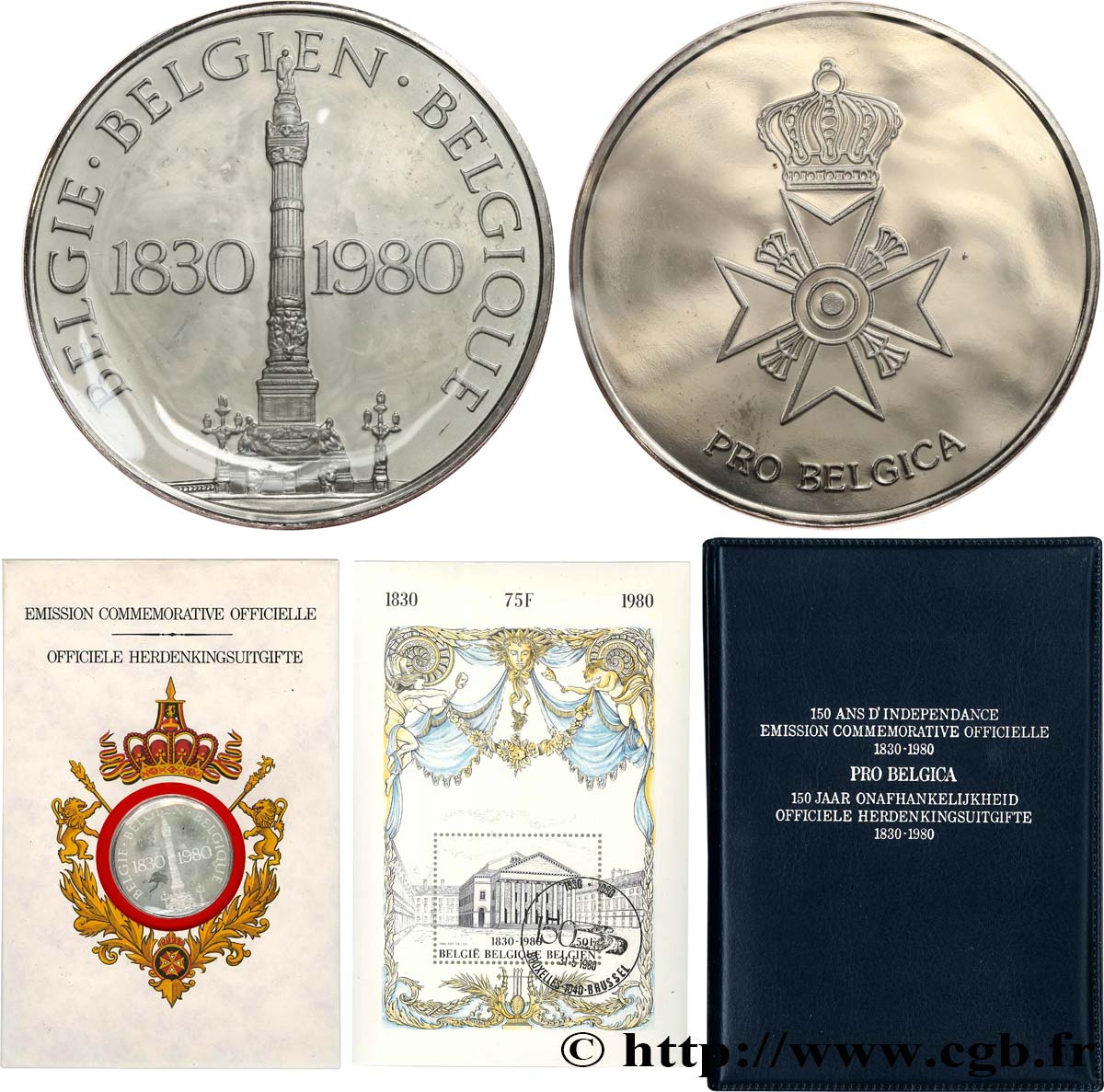 BÉLGICA Médaille et son album, Pro Belgica, 150e anniversaire de l’Indépendance de la Belgique FDC