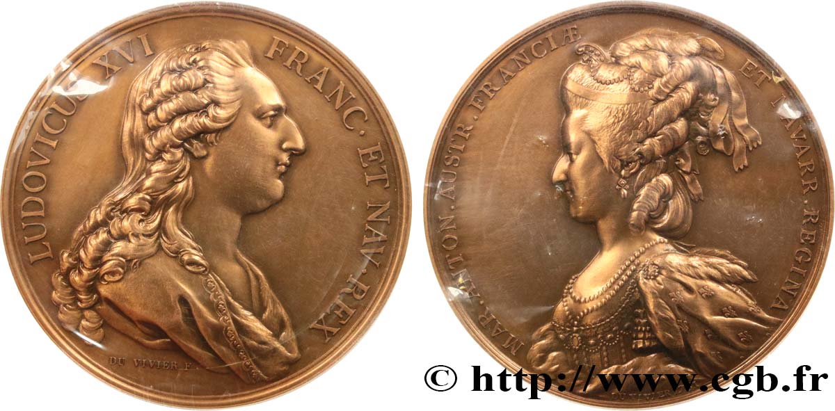 LOUIS XVI Médaille, Louis XVI et Marie-Antoinette, refrappe moderne SPL