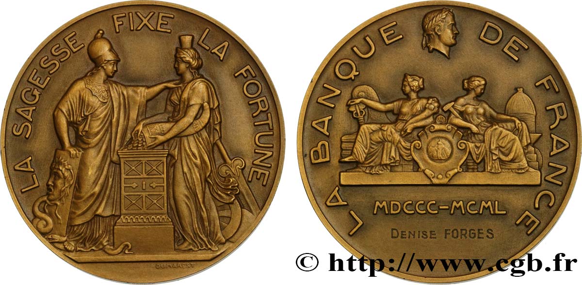 BANQUE DE FRANCE Médaille de récompense, La sagesse fixe la fortune AU