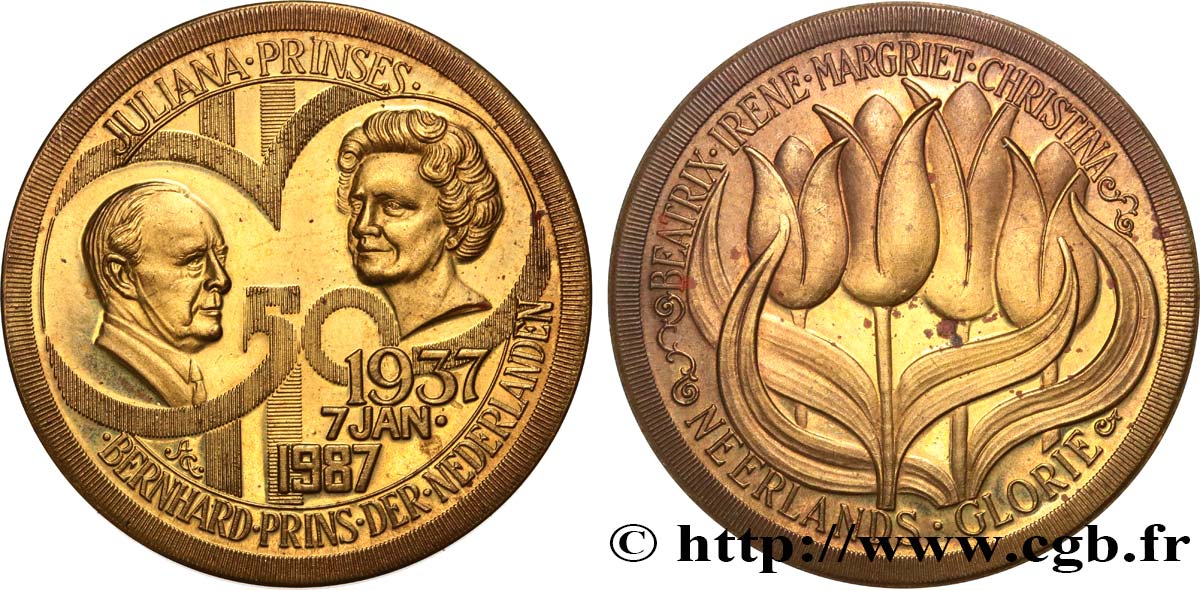 PAYS-BAS Médaille, Noces d’or Princesse Juliana et Prince Bernard SUP
