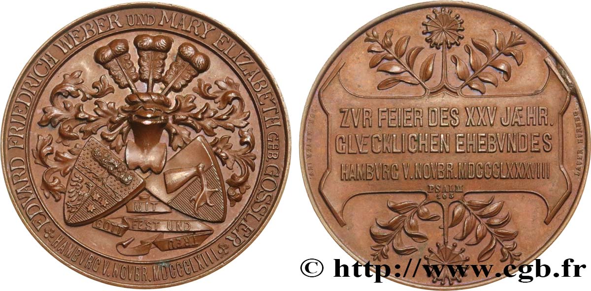 GERMANIA Médaille, Noces d’argent d’Edward Frédéric Weber et Mary Elisabeth Gossler SPL
