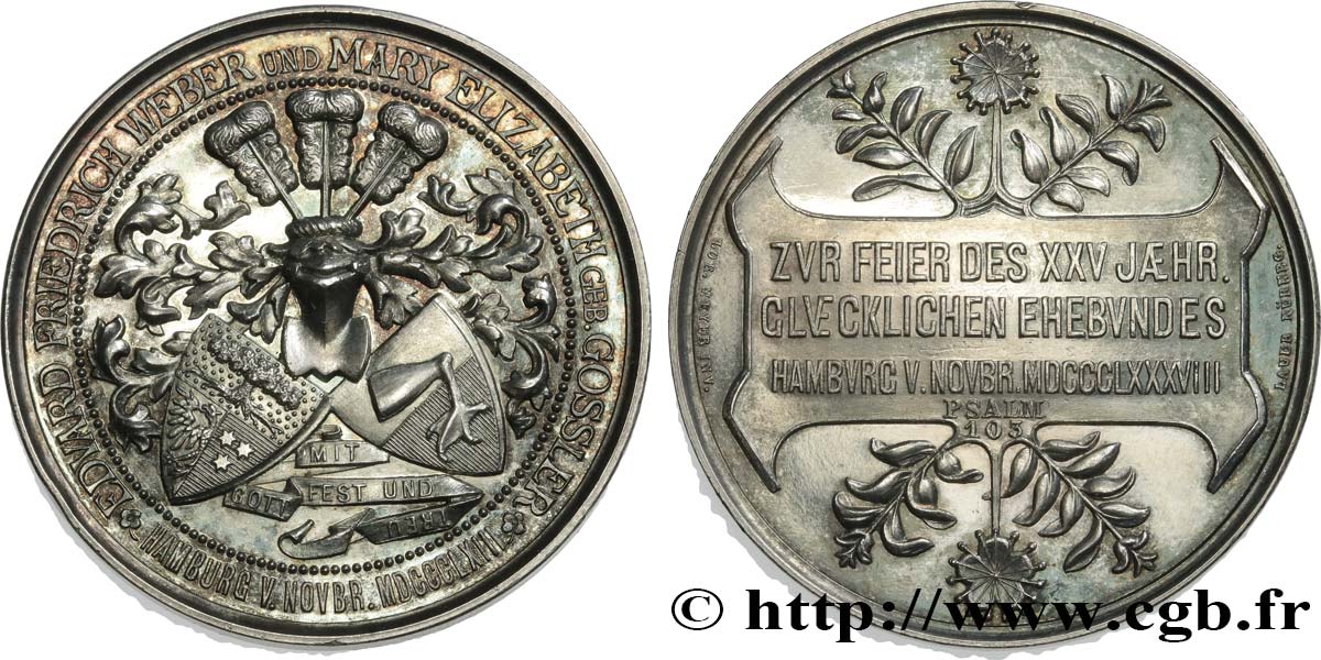 ALEMANIA Médaille, Noces d’argent d’Edward Frédéric Weber et Mary Elisabeth Gossler EBC