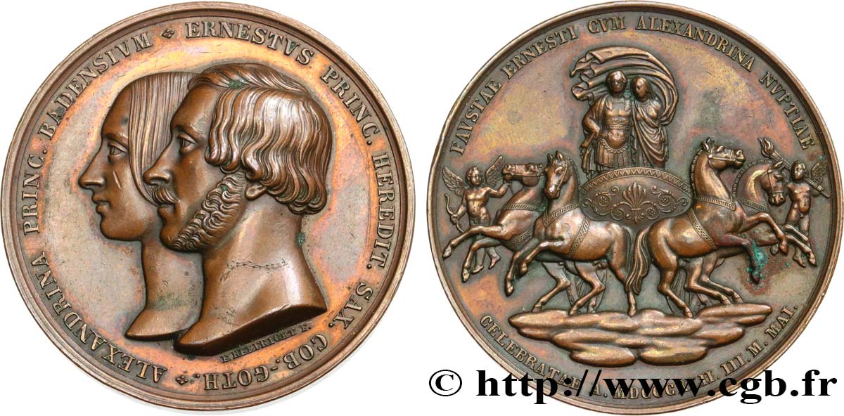 ALEMANIA Médaille, Noces de la Princesse Alexandrina et le Prince Ernest MBC+
