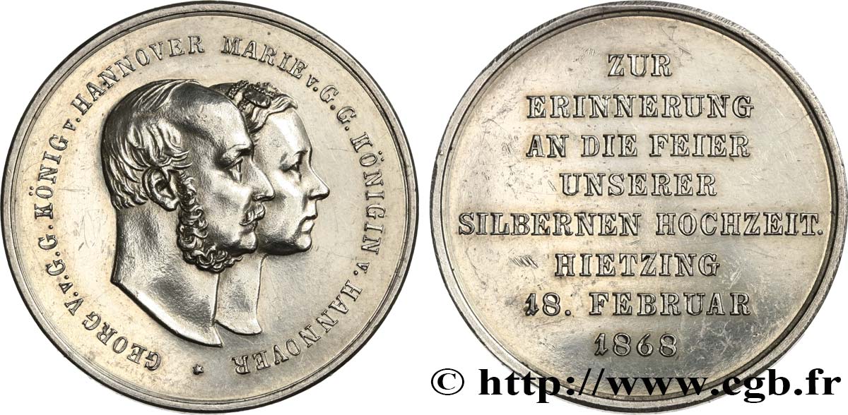 ALLEMAGNE - ROYAUME DE HANOVRE - GEORGES V Médaille, Célébration des noces d’argent de Georges de Hanovre et de Marie de Saxe-Altenbourg BB