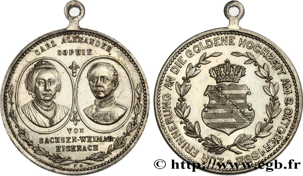 ALEMANIA - SAJONIA-WEIMAR-EISENACH Médaille, Noces d’or de Carl Alexandre et Sophie von Sachsen-Weimar EBC