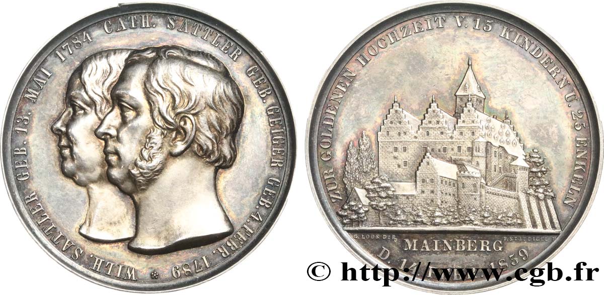 ALEMANIA Médaille, Noces d’or de Wilhelm et Catherine Sattler EBC