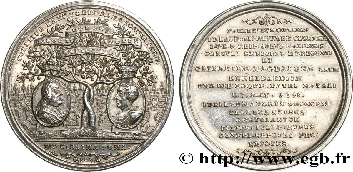 GERMANY Médaille, Jubilé de mariage de Johann Lorenz de Jemgumer Kloster et de Catherine Madeleine née Engelhardt AU