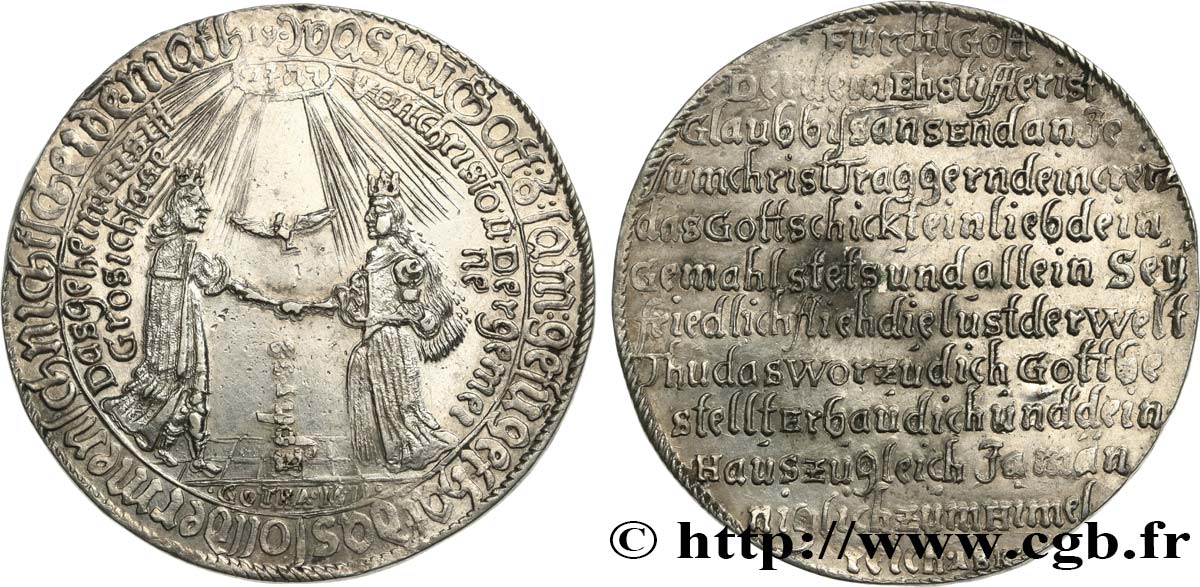 ALEMANIA Médaille ou Reichstaler, Mariage du Duc Frédéric Ier de Saxe-Gotha-Altenburg et Magdalena Sybille de Weissenfels MBC