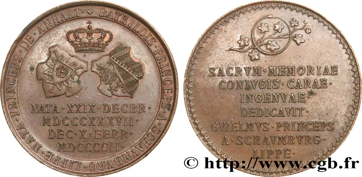 ALLEMAGNE Médaille, Commémoration de la mort de Bathilde, Princesse de Schaumburg-Lippe SUP