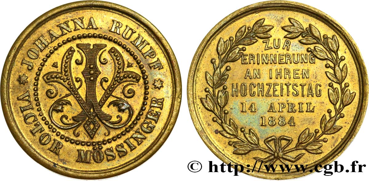 ALLEMAGNE Médaille JUDAÏCA, Mariage de Johanna Rumpf et Victor Mössinger SUP