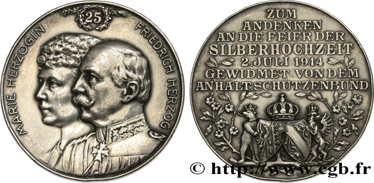 GERMANIA Médaille, Noces d’argent de Marie et Friedrich q.SPL