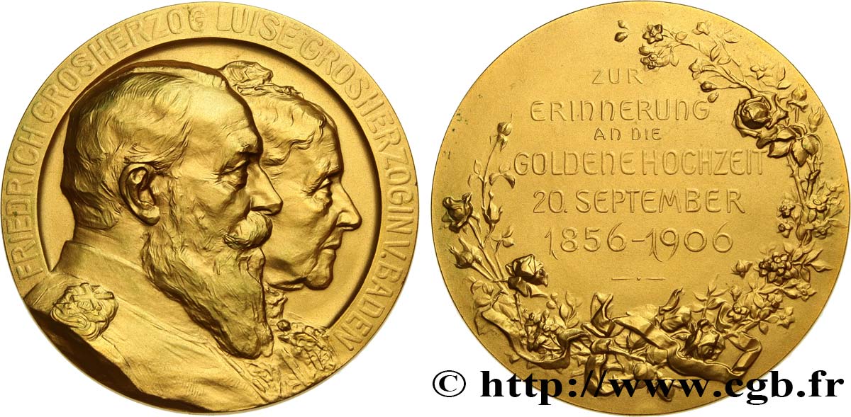 ALLEMAGNE - GRAND-DUCHÉ DE BADE - FRÉDÉRIC Ier Médaille, Noces d’or de Frédéric I, Grand Duc de Bade et de la Princesse Louise de Prusse EBC