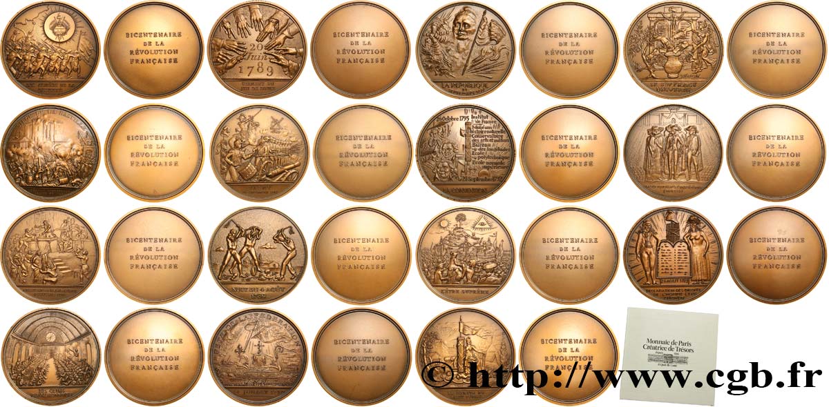 CINQUIÈME RÉPUBLIQUE Bicentenaire de la Révolution Française, ensemble de 15 médailles SPL