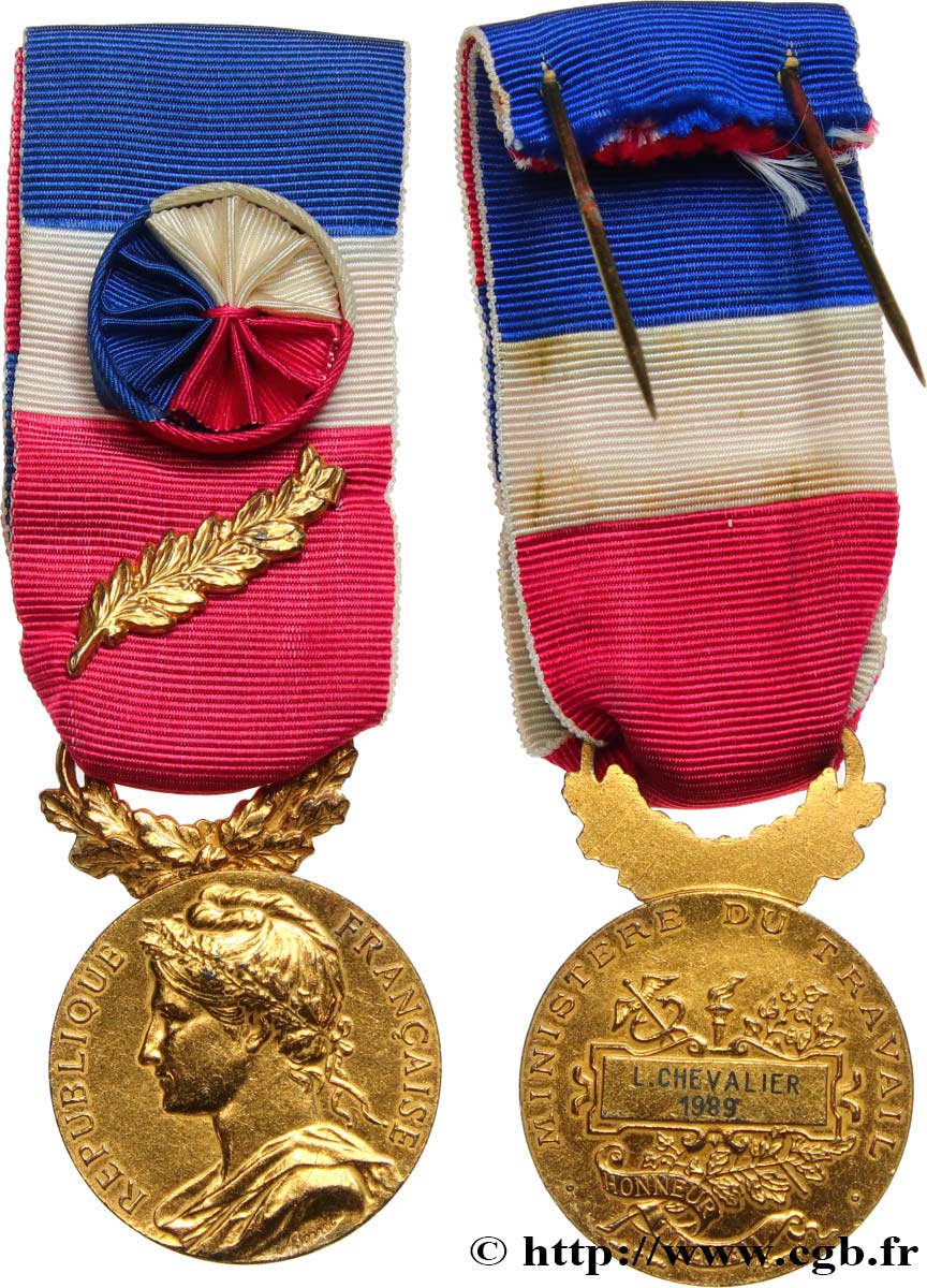 V REPUBLIC Médaille d’honneur du Travail, Or, second modèle AU