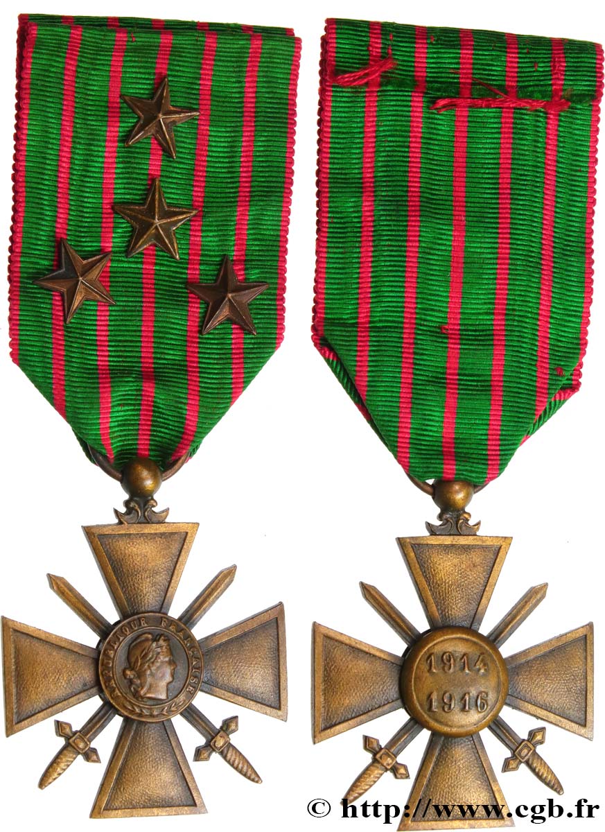 TROISIÈME RÉPUBLIQUE Croix de guerre, 1914-1916 TTB