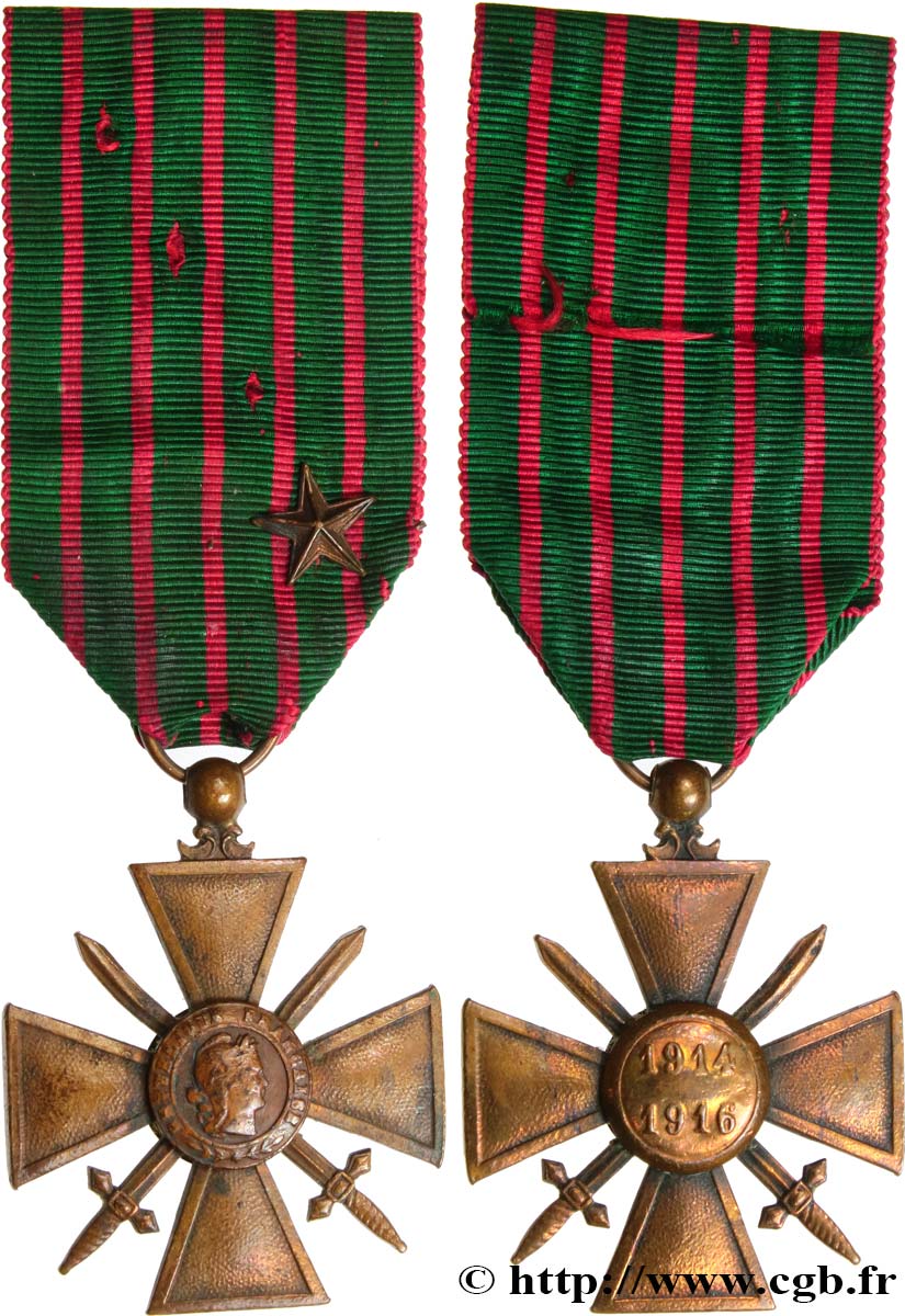 TROISIÈME RÉPUBLIQUE Croix de guerre, 1914-1916 TB+