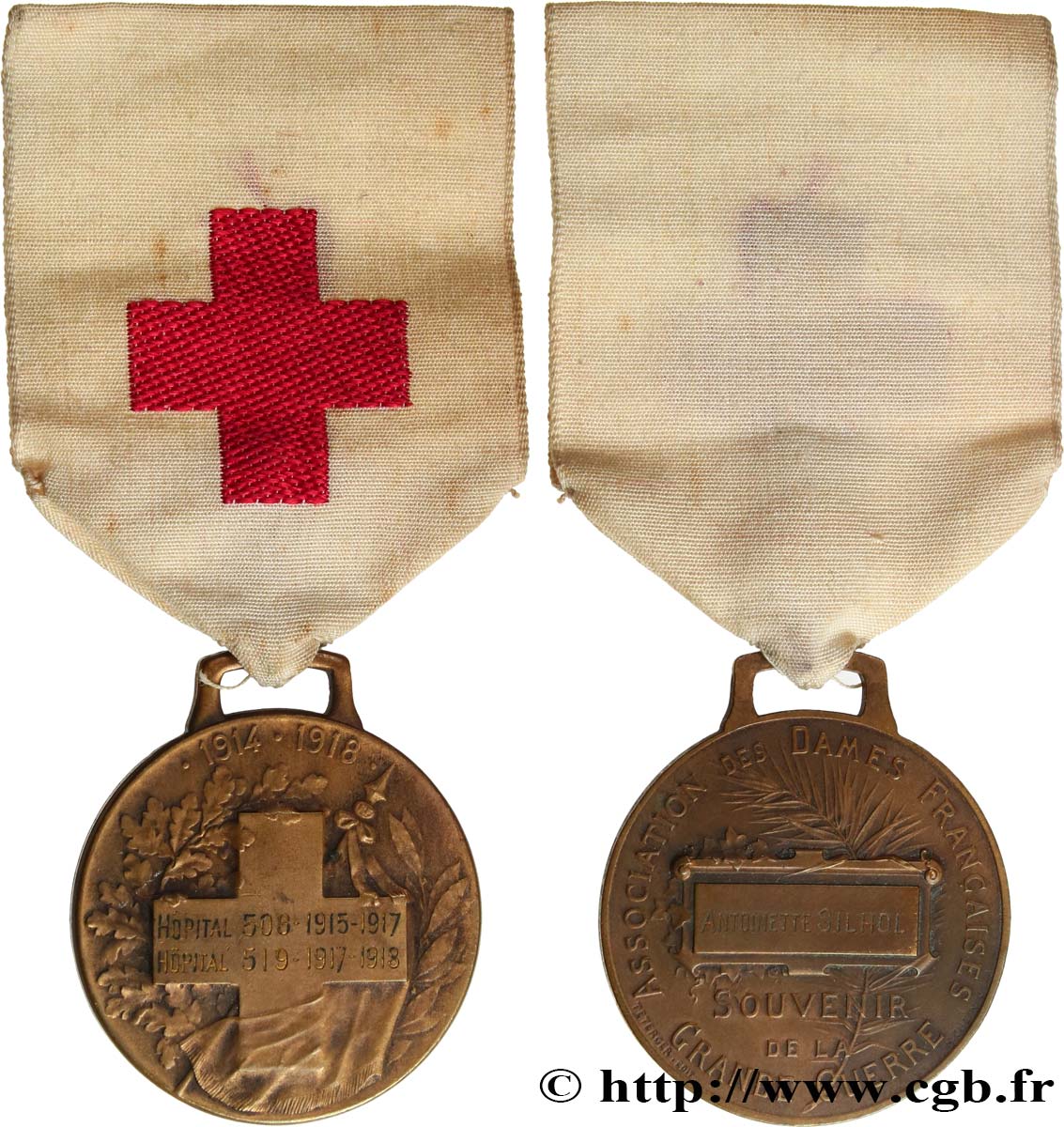 III REPUBLIC Médaille, Association des Dames Françaises, Souvenir de la Grande Guerre XF