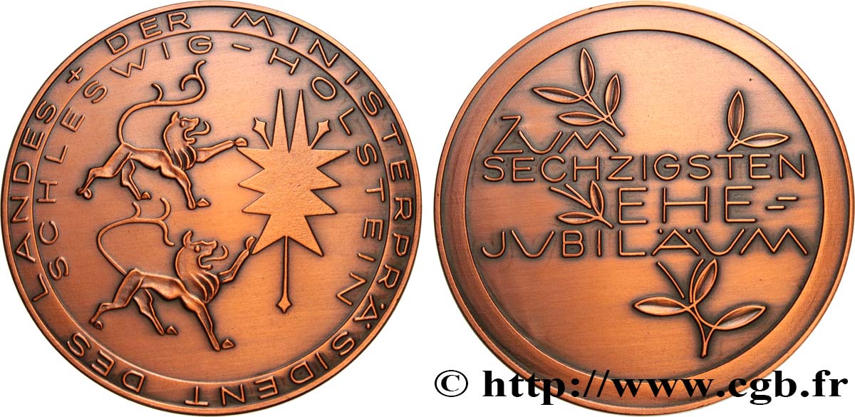 ALEMANIA - SCHLESWIG-HOLSTEIN Médaille, 60e Jubilé de mariage MBC