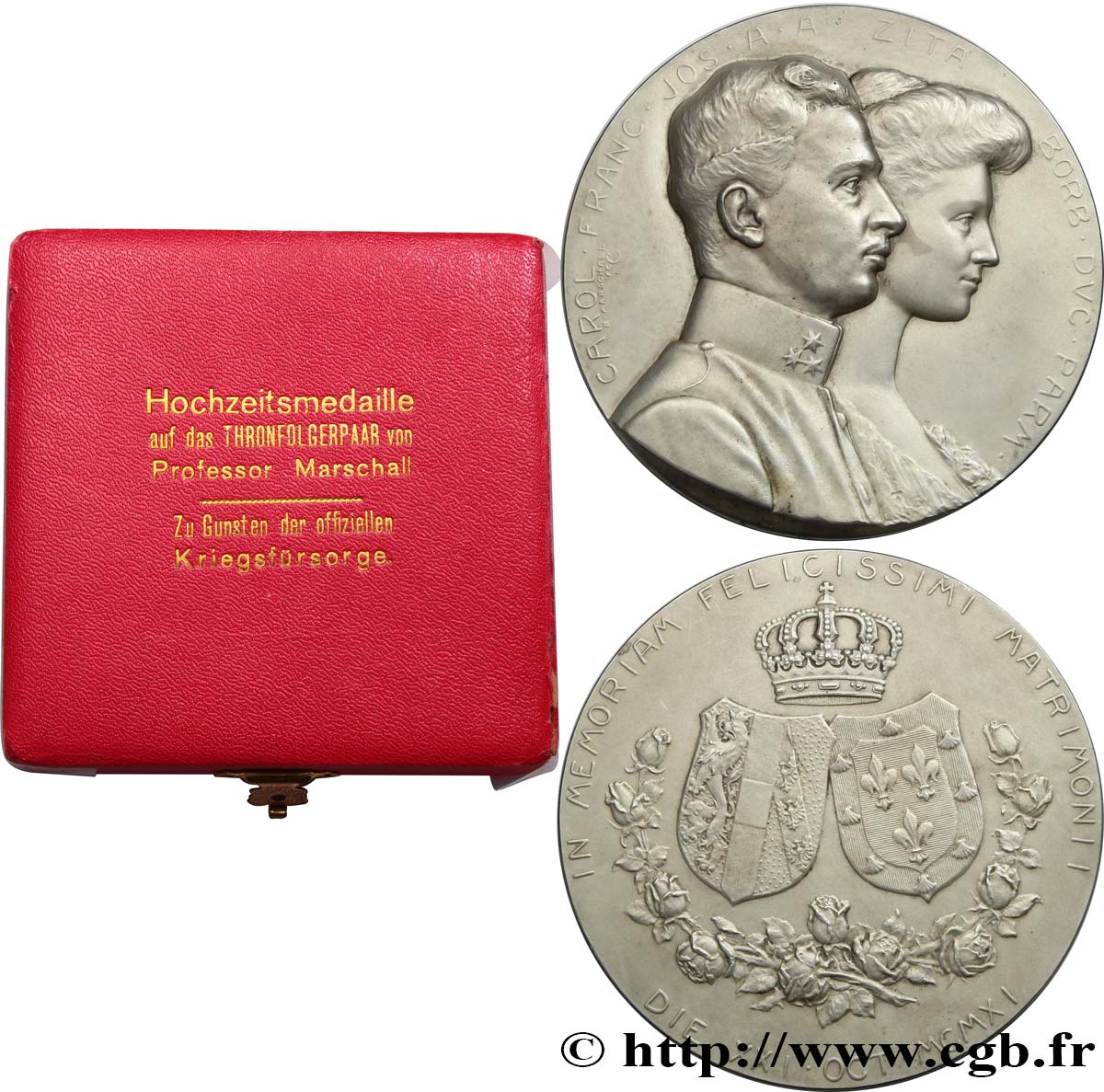 AUSTRIA Médaille, Mariage de l’Archiduc Charles d’Autriche et de la Princesse Zita  de Bourbon-Parme  AU