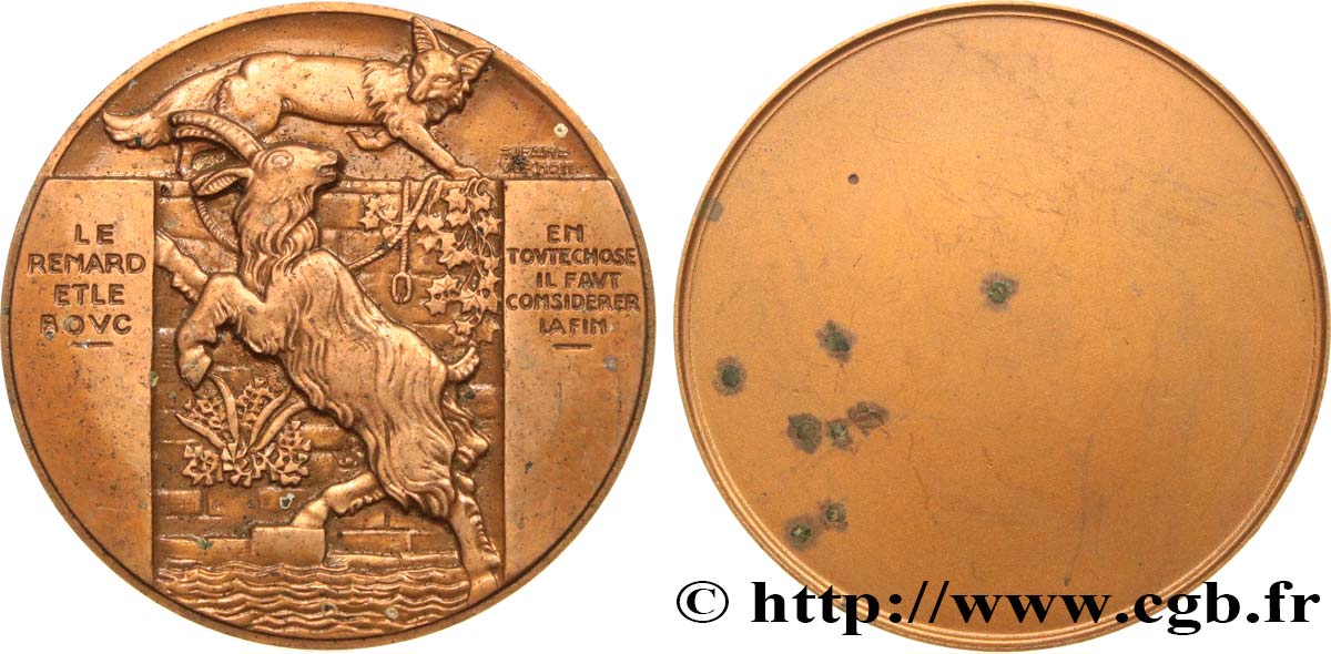 LITTÉRATURE : ÉCRIVAINS/ÉCRIVAINES - POÈTES Médaille, Le renard et le bouc TTB