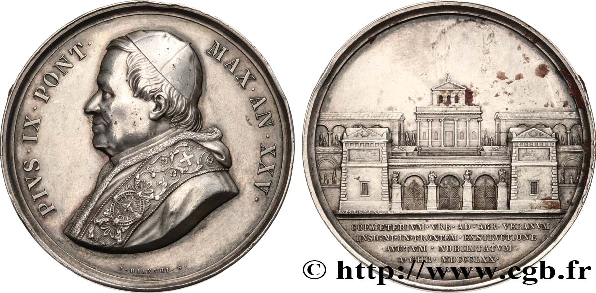 ITALIE - ÉTATS DU PAPE - PIE IX (Jean-Marie Mastai Ferretti) Médaille, Cimetière du Verano, médaille annuelle TTB