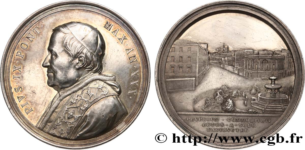 ITALIE - ÉTATS DU PAPE - PIE IX (Jean-Marie Mastai Ferretti) Médaille, édification de la maison de retraite de Rome, médaille annuelle TTB+